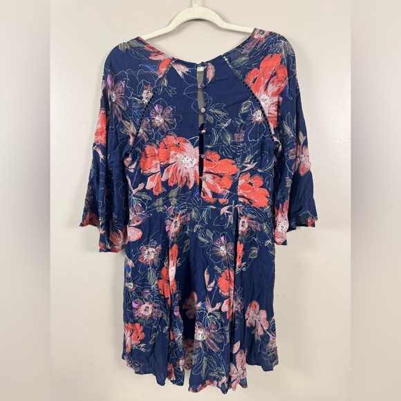 Free People Womens Indie Boho Navy Fairy Floral Trapeze 2 Dress Romantic Grunge - Picture 13 of 17